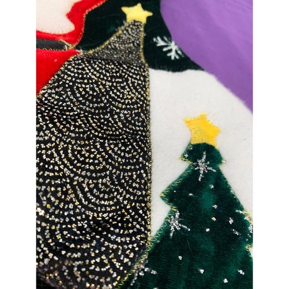 Finished Felted Homemade Vintage Christmas Stocking Santa with a gift and trees - Picture 2 of 7